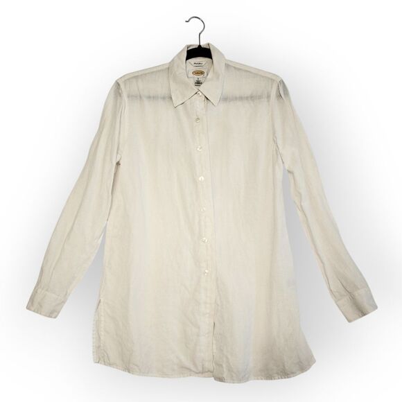 Talbots Irish linen White pearl Button Down classic Shirt SZ 8 - Picture 2 of 8